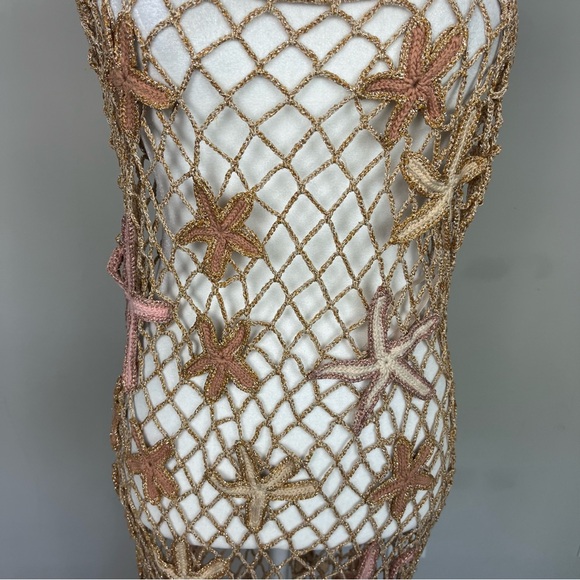 RETROFETE SERAFINA OPEN CROCHET STARFISH MAXI DRESS SIZE M/L IN ALMOND LUREX - Picture 11 of 17